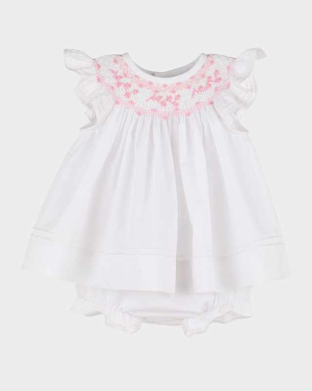 Girl's Smocked Bishop Dress W/ Bonner & Bloomers, Size Newborn-9